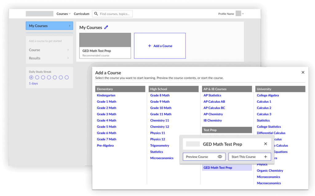 After: direct course selection screen