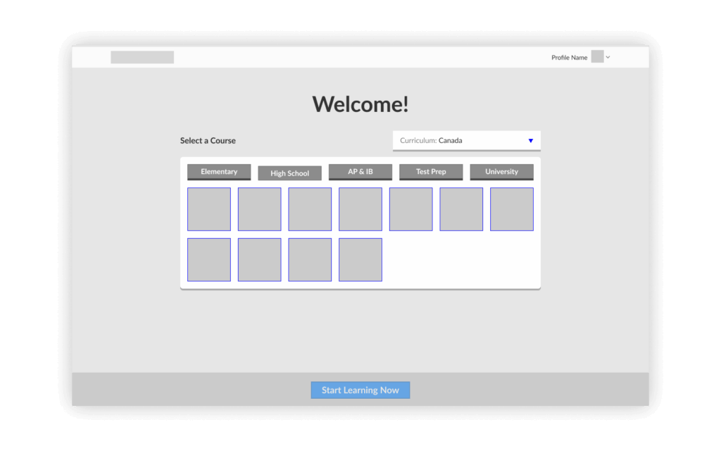 Before: profile setup screen before seeing any courses